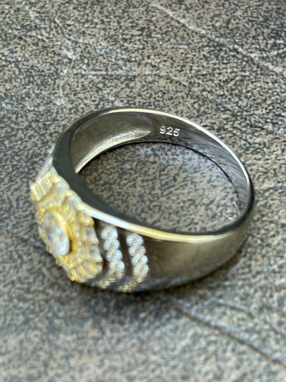 HarlemBling Real 925 Sterling Silver Out Iced Diamond Hip Hop Solitaire Ring Mens Size 6-13