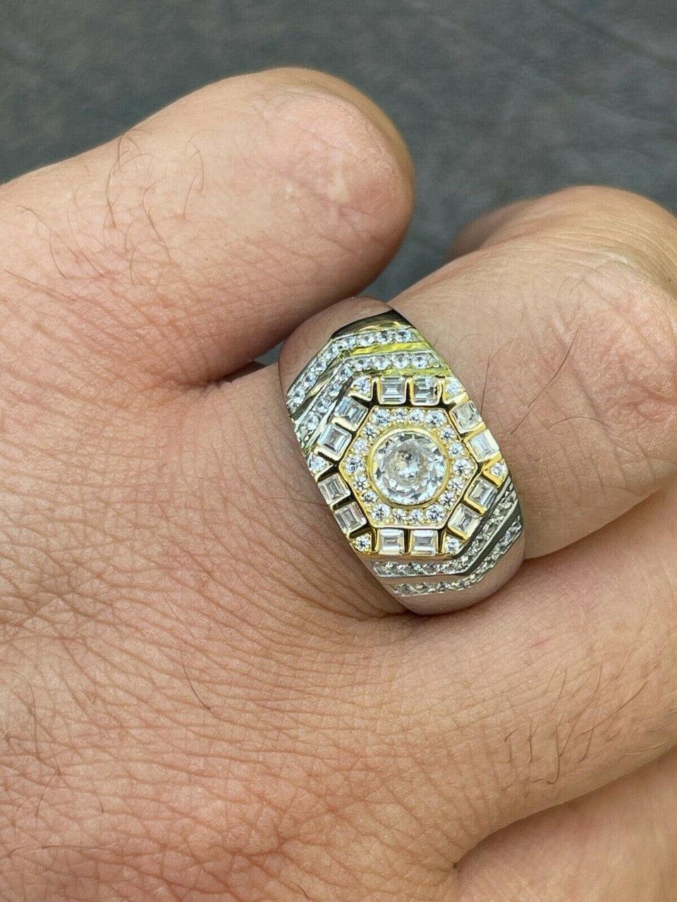 HarlemBling Real 925 Sterling Silver Out Iced Diamond Hip Hop Solitaire Ring Mens Size 6-13