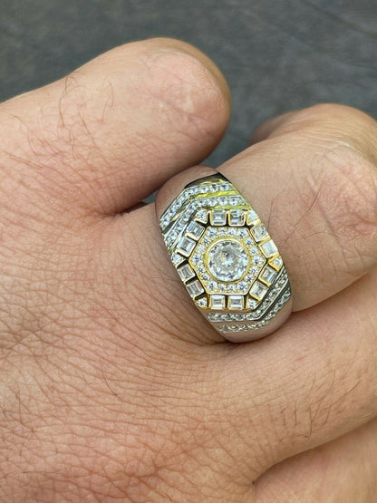 HarlemBling Real 925 Sterling Silver Out Iced Diamond Hip Hop Solitaire Ring Mens Size 6-13