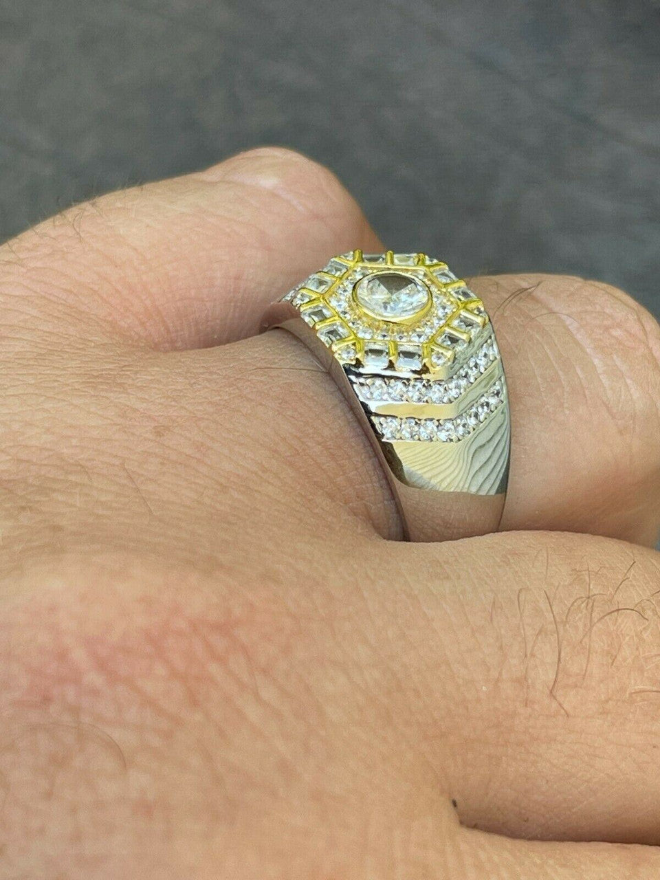 HarlemBling Real 925 Sterling Silver Out Iced Diamond Hip Hop Solitaire Ring Mens Size 6-13