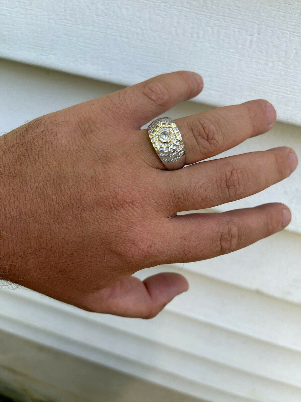 HarlemBling Real 925 Sterling Silver Out Iced Diamond Hip Hop Solitaire Ring Mens Size 6-13