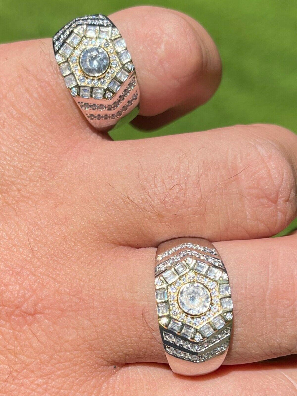 HarlemBling Real 925 Sterling Silver Out Iced Diamond Hip Hop Solitaire Ring Mens Size 6-13