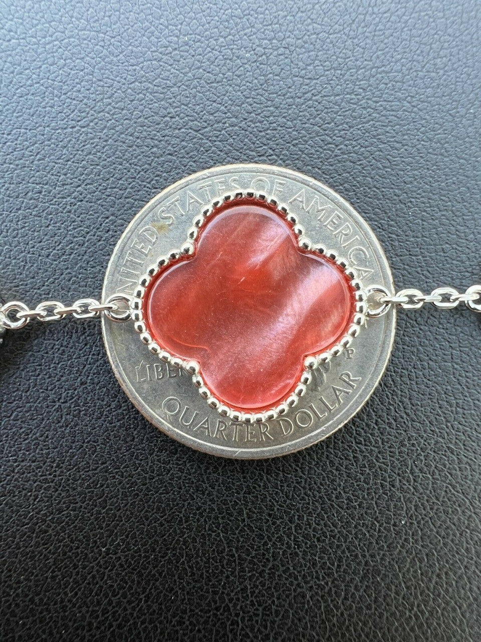 HarlemBling Real 925 Sterling Silver Pink Mother Of Pearl Leaf Clover Flower Bracelet 6-7.5