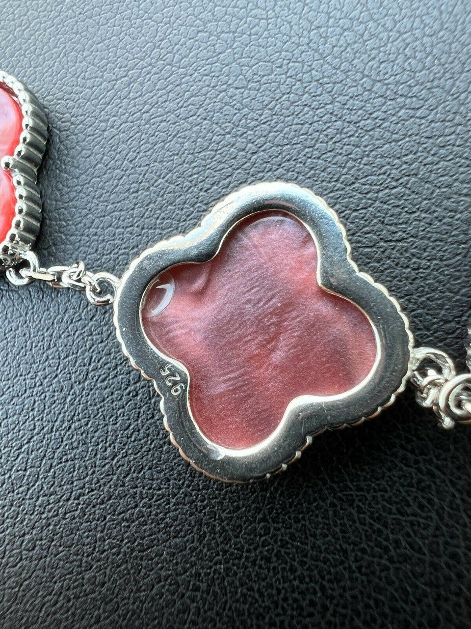 HarlemBling Real 925 Sterling Silver Pink Mother Of Pearl Leaf Clover Flower Bracelet 6-7.5