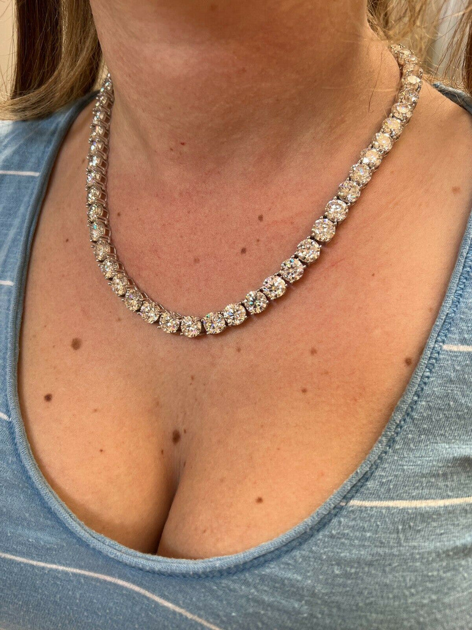 HarlemBling REAL BIG 8mm 100-170ct MOISSANITE Tennis Chain Necklace Pass Diamond Test 16-28