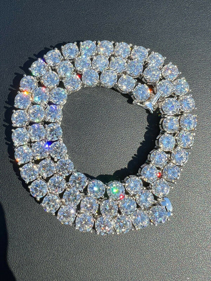HarlemBling REAL BIG 8mm 100-170ct MOISSANITE Tennis Chain Necklace Pass Diamond Test 16-28