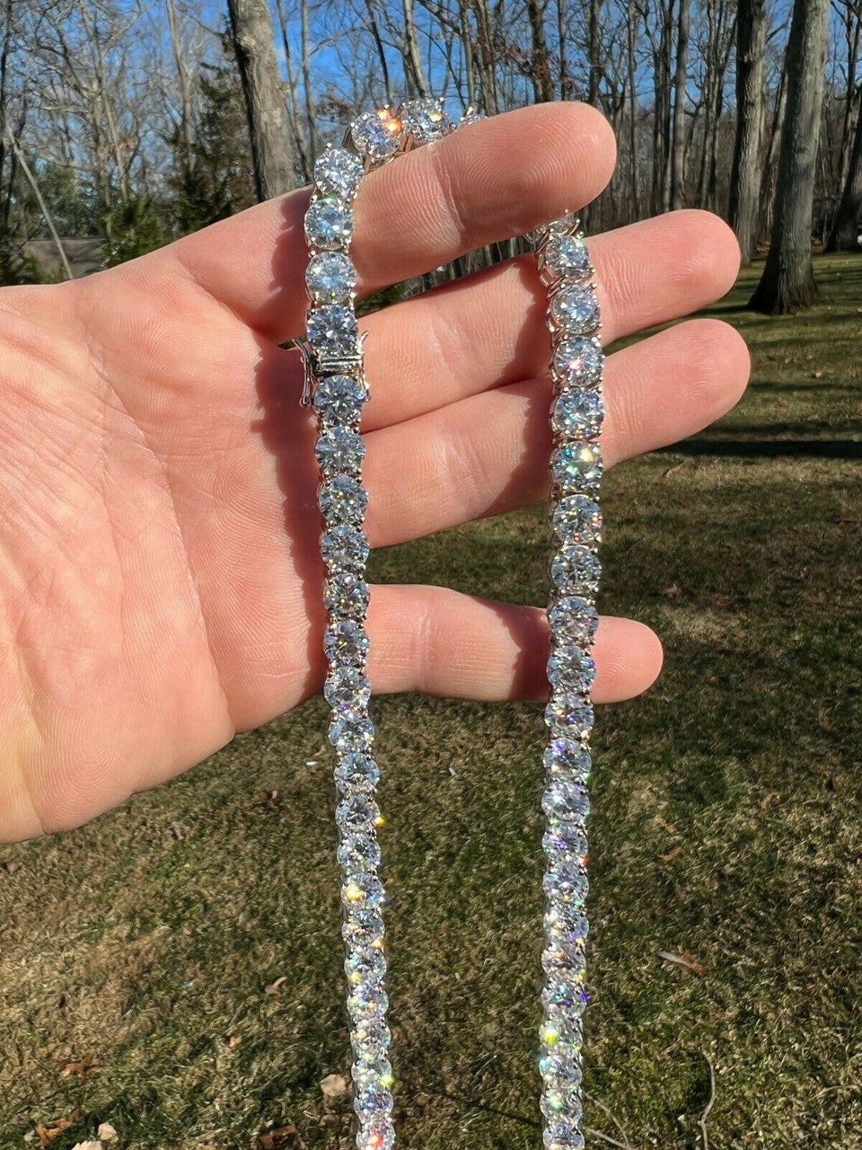 HarlemBling REAL BIG 8mm 100-170ct MOISSANITE Tennis Chain Necklace Pass Diamond Test 16-28