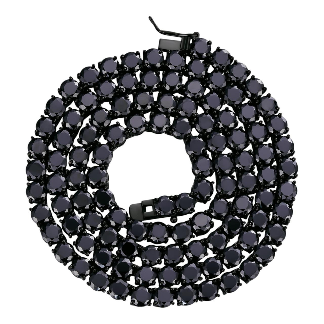 HarlemBling Real Black MOISSANITE 5mm Tennis Chain Black Rhodium 925 Silver Iced Necklace