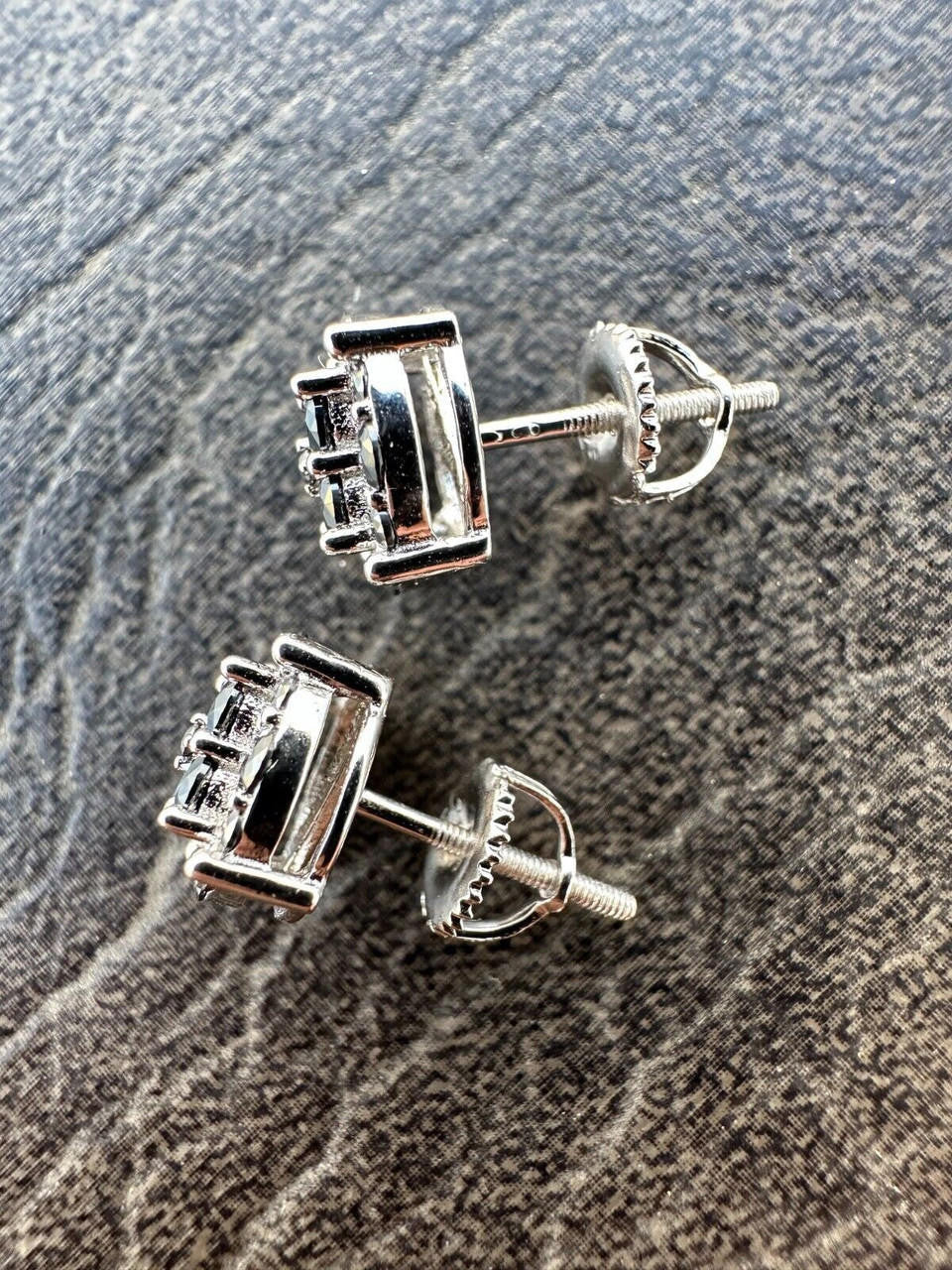 HarlemBling Real Black MOISSANITE Oxidized Rhodium 925 Silver Round Cluster Earrings Hip Hop