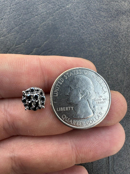 HarlemBling Real Black MOISSANITE Oxidized Rhodium 925 Silver Round Cluster Earrings Hip Hop