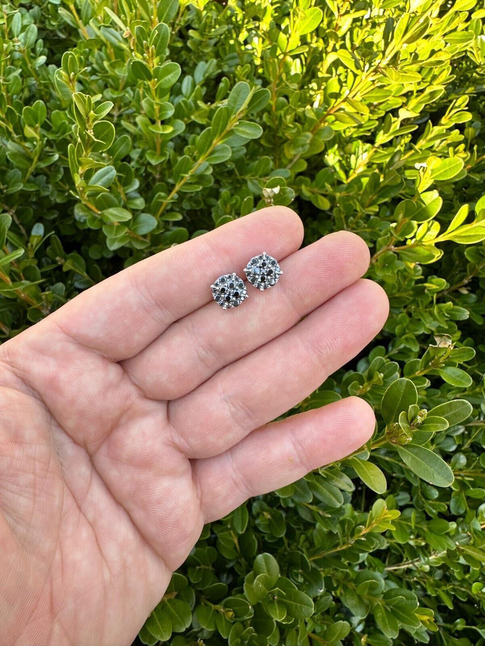 HarlemBling Real Black MOISSANITE Oxidized Rhodium 925 Silver Round Cluster Earrings Hip Hop