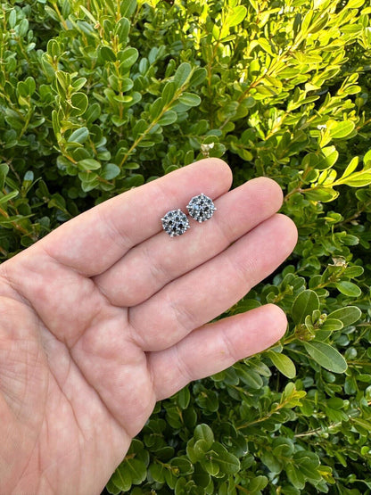 HarlemBling Real Black MOISSANITE Oxidized Rhodium 925 Silver Round Cluster Earrings Hip Hop