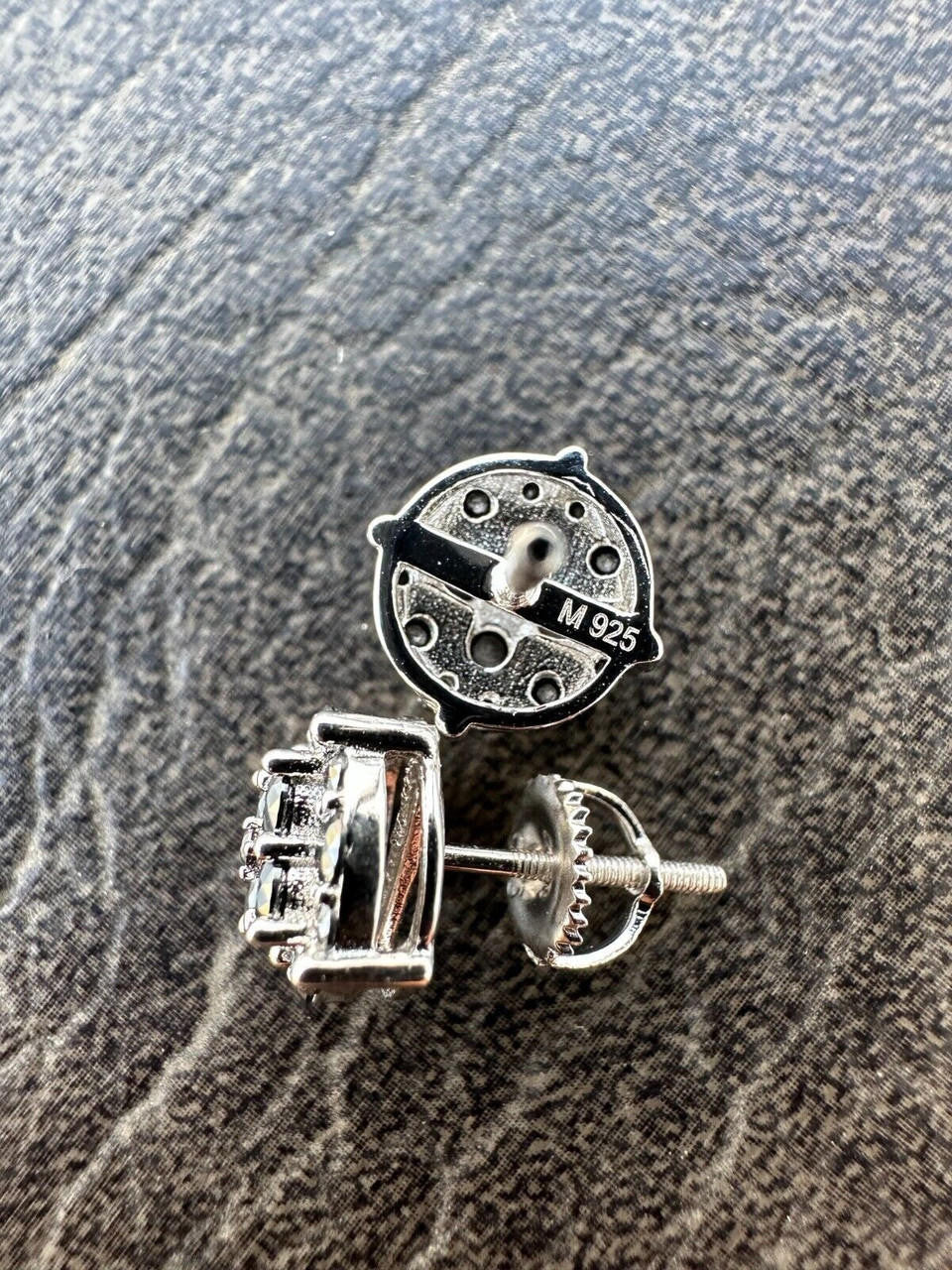 HarlemBling Real Black MOISSANITE Oxidized Rhodium 925 Silver Round Cluster Earrings Hip Hop