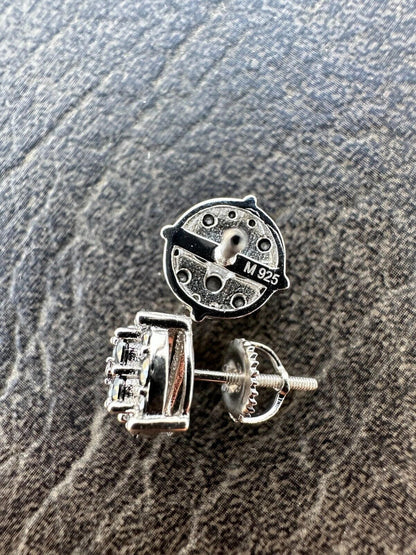 HarlemBling Real Black MOISSANITE Oxidized Rhodium 925 Silver Round Cluster Earrings Hip Hop