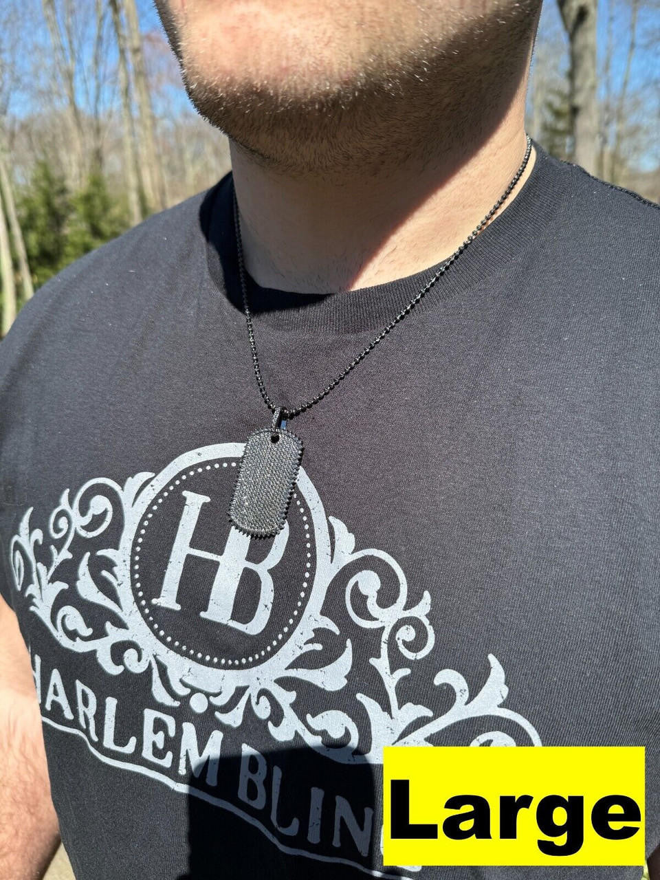 HarlemBling Real Black MOISSANITE Solid 925 Silver Dog Tag Iced Hip Hop Pendant Necklace