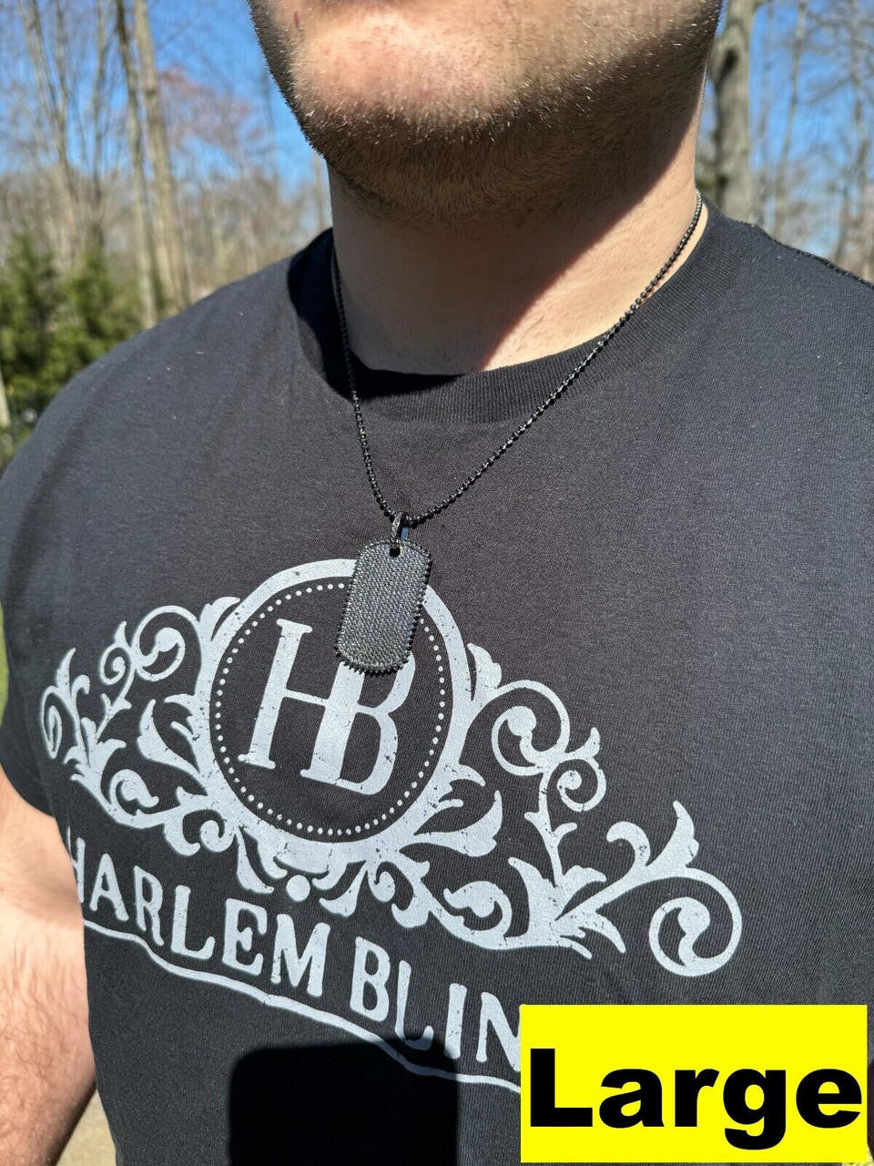 HarlemBling Real Black MOISSANITE Solid 925 Silver Dog Tag Iced Hip Hop Pendant Necklace