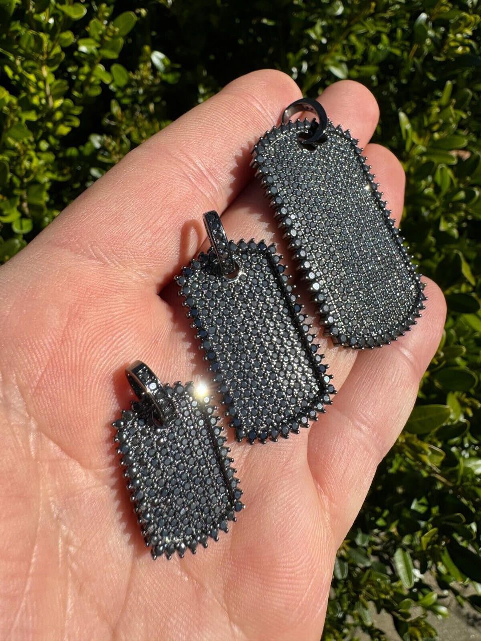 HarlemBling Real Black MOISSANITE Solid 925 Silver Dog Tag Iced Hip Hop Pendant Necklace