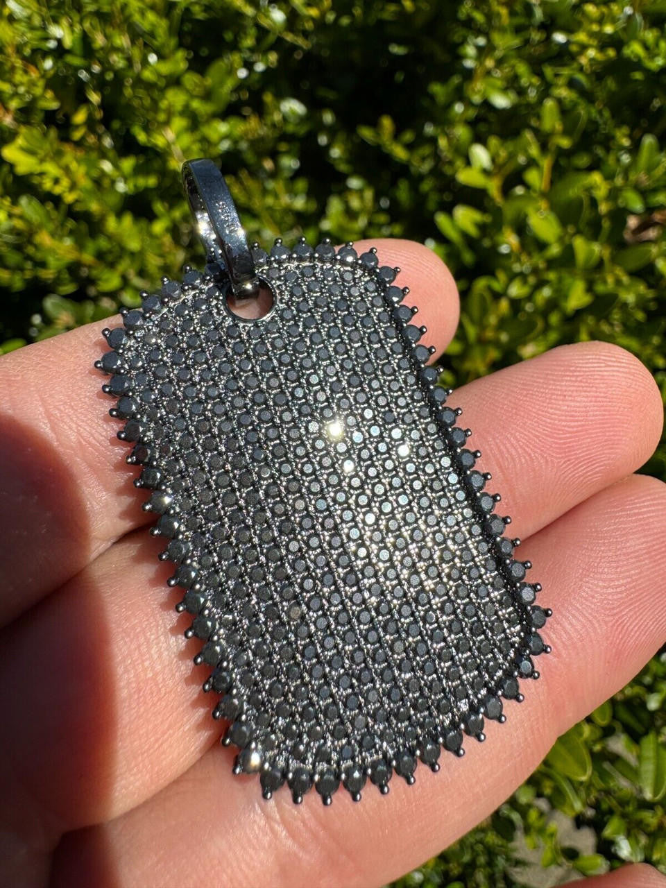 HarlemBling Real Black MOISSANITE Solid 925 Silver Dog Tag Iced Hip Hop Pendant Necklace