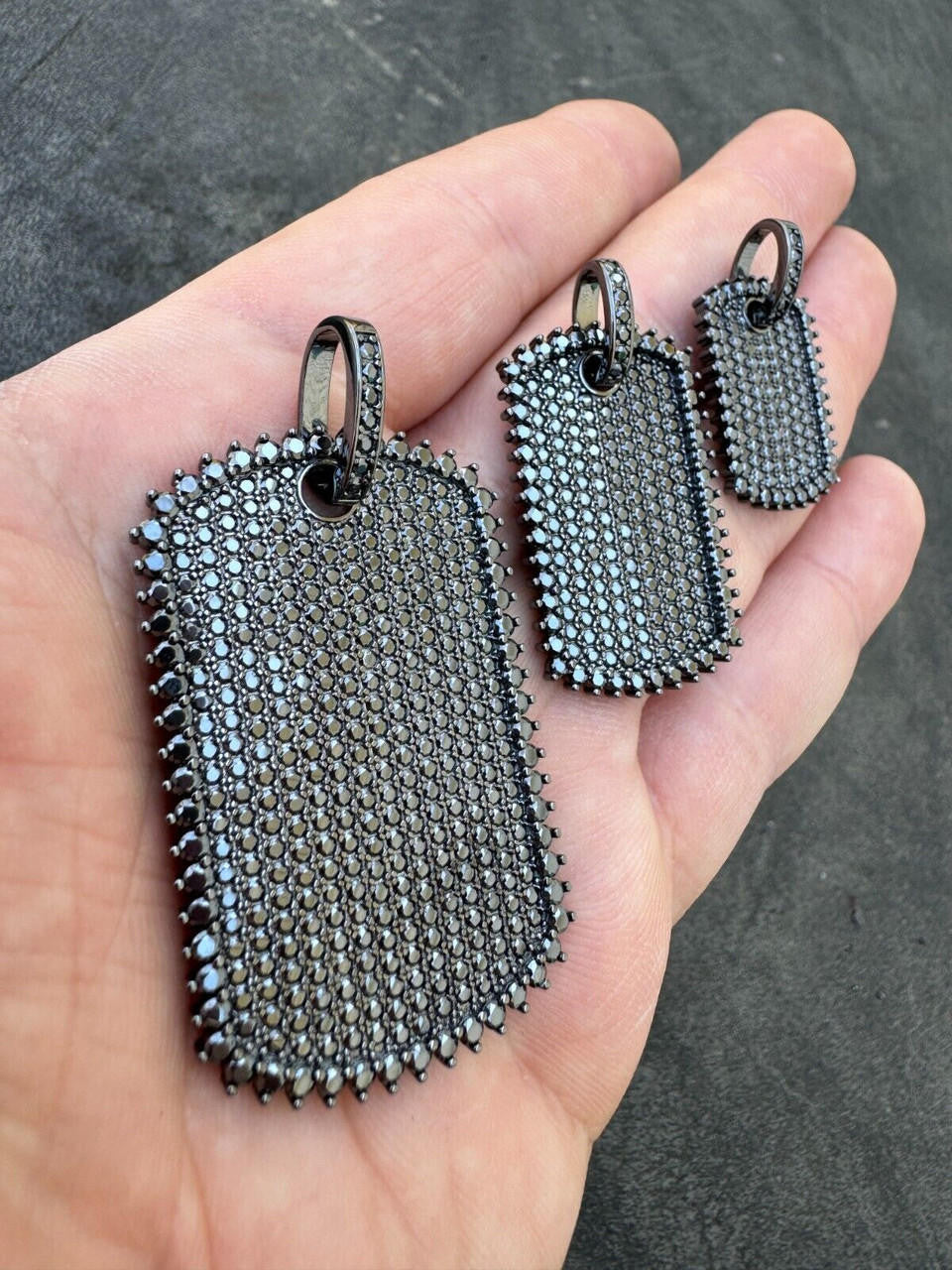 HarlemBling Real Black MOISSANITE Solid 925 Silver Dog Tag Iced Hip Hop Pendant Necklace