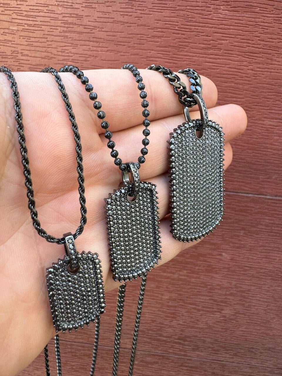 HarlemBling Real Black MOISSANITE Solid 925 Silver Dog Tag Iced Hip Hop Pendant Necklace