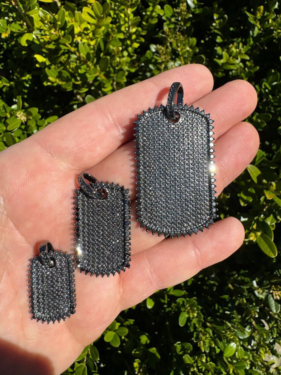 HarlemBling Real Black MOISSANITE Solid 925 Silver Dog Tag Iced Hip Hop Pendant Necklace