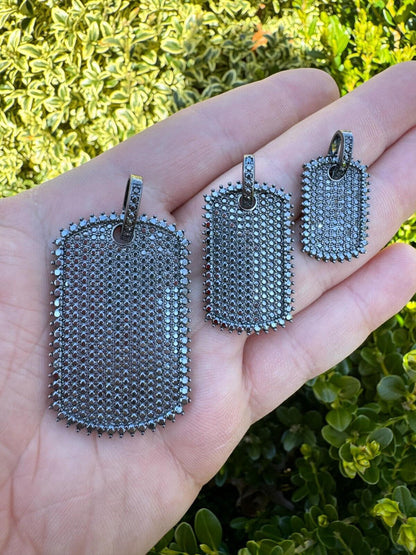 HarlemBling Real Black MOISSANITE Solid 925 Silver Dog Tag Iced Hip Hop Pendant Necklace