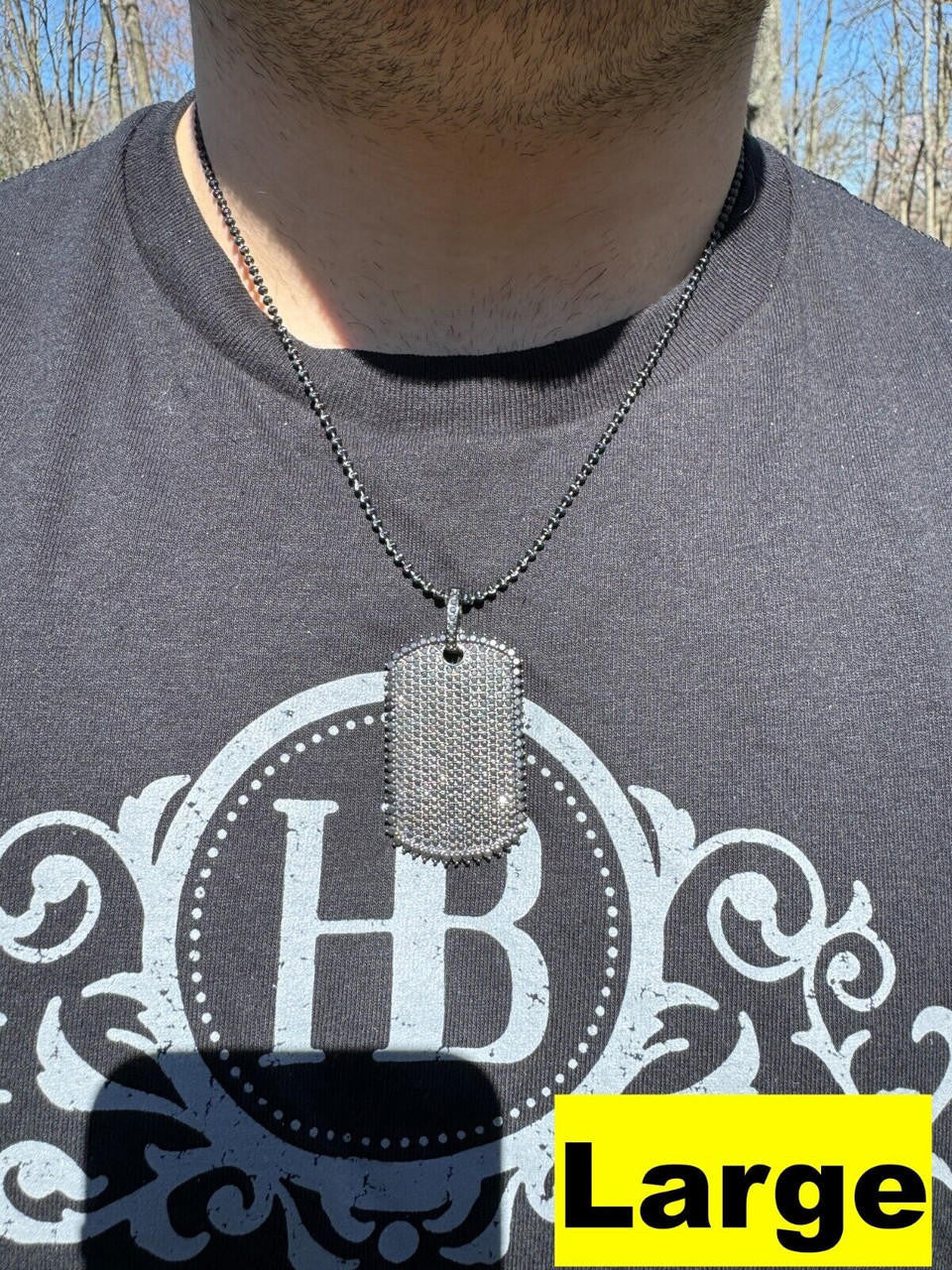 HarlemBling Real Black MOISSANITE Solid 925 Silver Dog Tag Iced Hip Hop Pendant Necklace