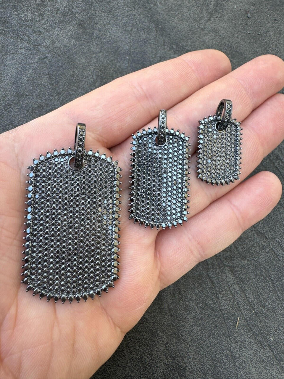 HarlemBling Real Black MOISSANITE Solid 925 Silver Dog Tag Iced Hip Hop Pendant Necklace