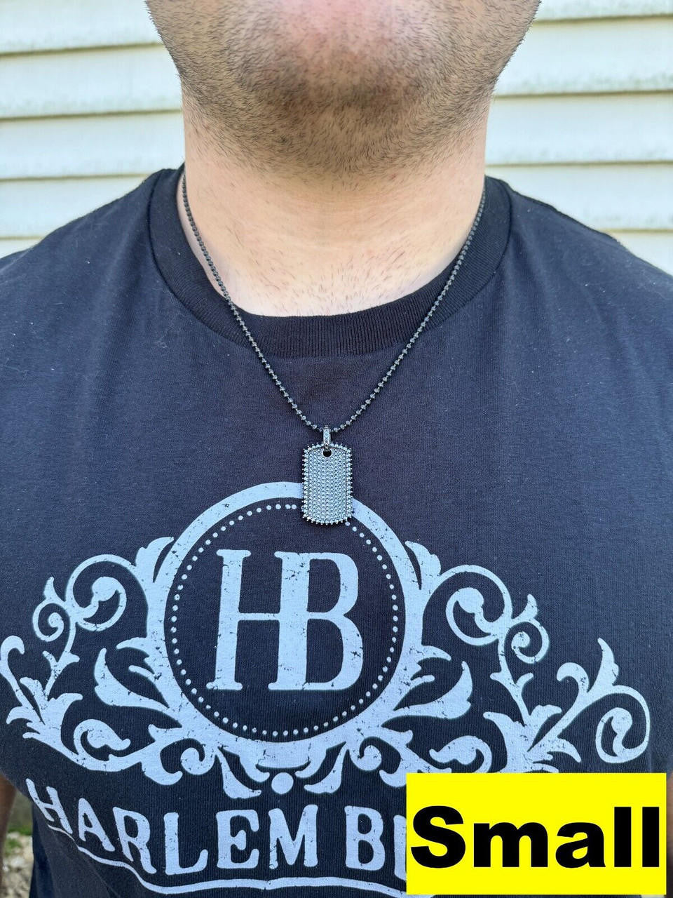 HarlemBling Real Black MOISSANITE Solid 925 Silver Dog Tag Iced Hip Hop Pendant Necklace