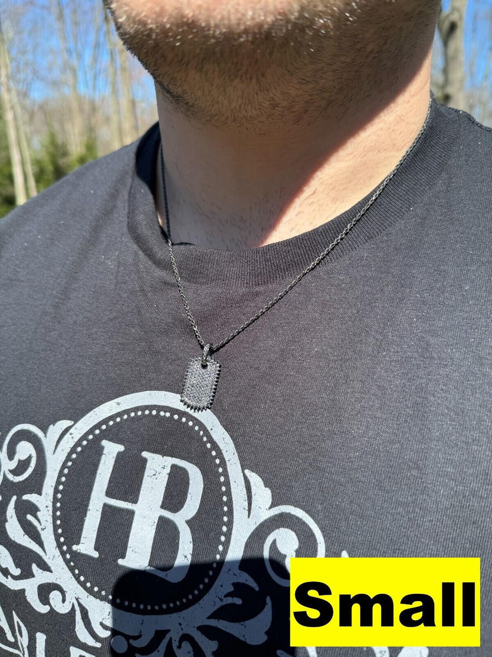 HarlemBling Real Black MOISSANITE Solid 925 Silver Dog Tag Iced Hip Hop Pendant Necklace