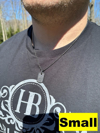 HarlemBling Real Black MOISSANITE Solid 925 Silver Dog Tag Iced Hip Hop Pendant Necklace
