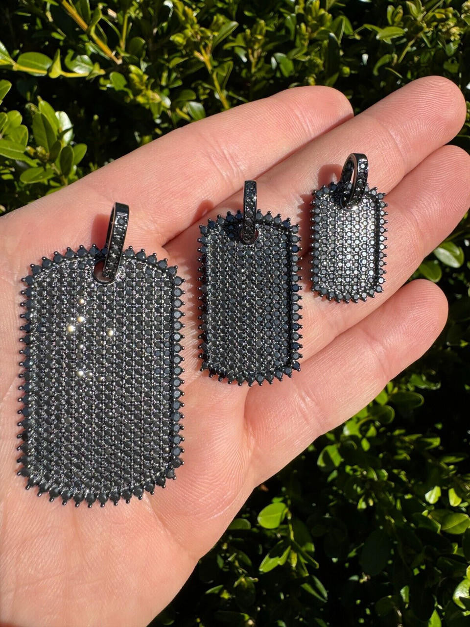 HarlemBling Real Black MOISSANITE Solid 925 Silver Dog Tag Iced Hip Hop Pendant Necklace