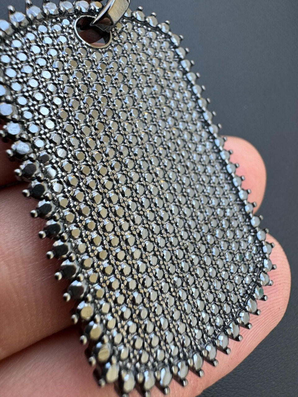 HarlemBling Real Black MOISSANITE Solid 925 Silver Dog Tag Iced Hip Hop Pendant Necklace