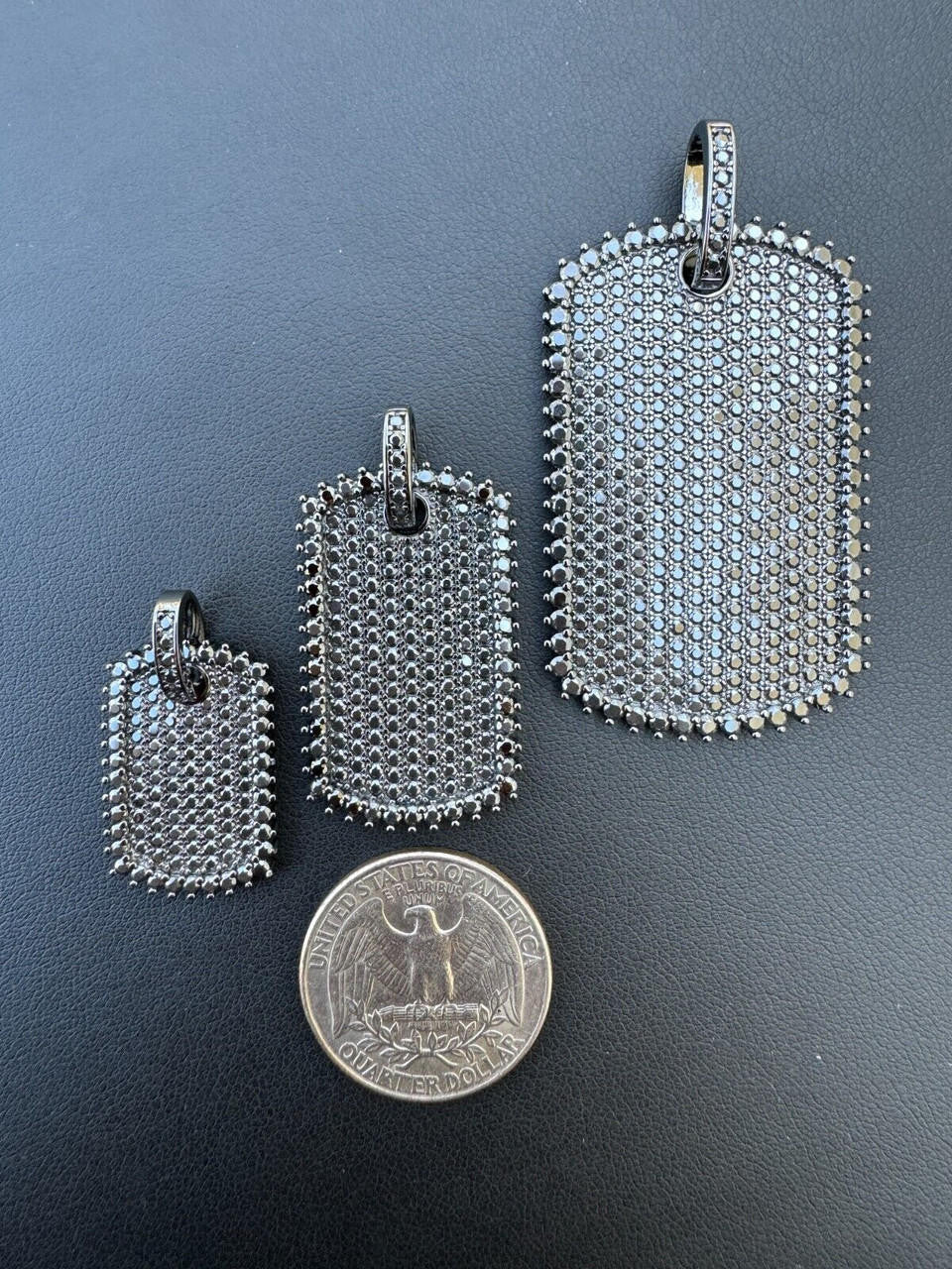 HarlemBling Real Black MOISSANITE Solid 925 Silver Dog Tag Iced Hip Hop Pendant Necklace