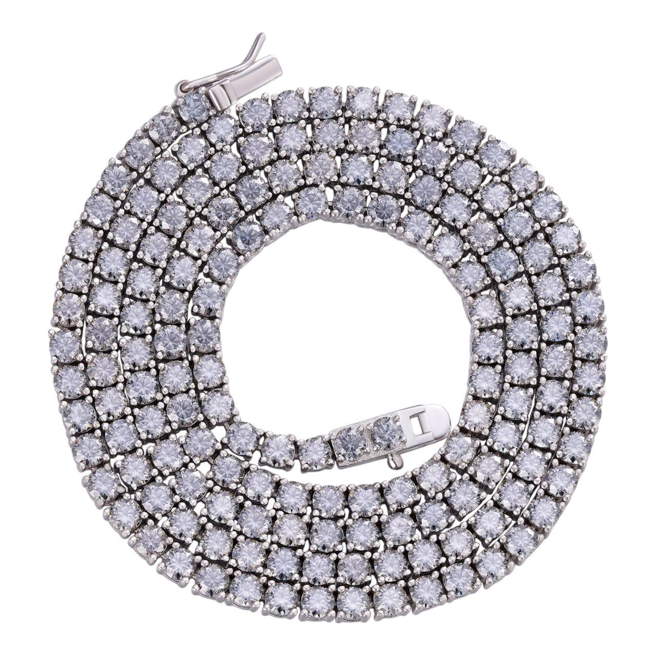 HarlemBling Real Blue Gray MOISSANITE 3mm Tennis Chain 925 Silver Iced Necklace Pass Tester