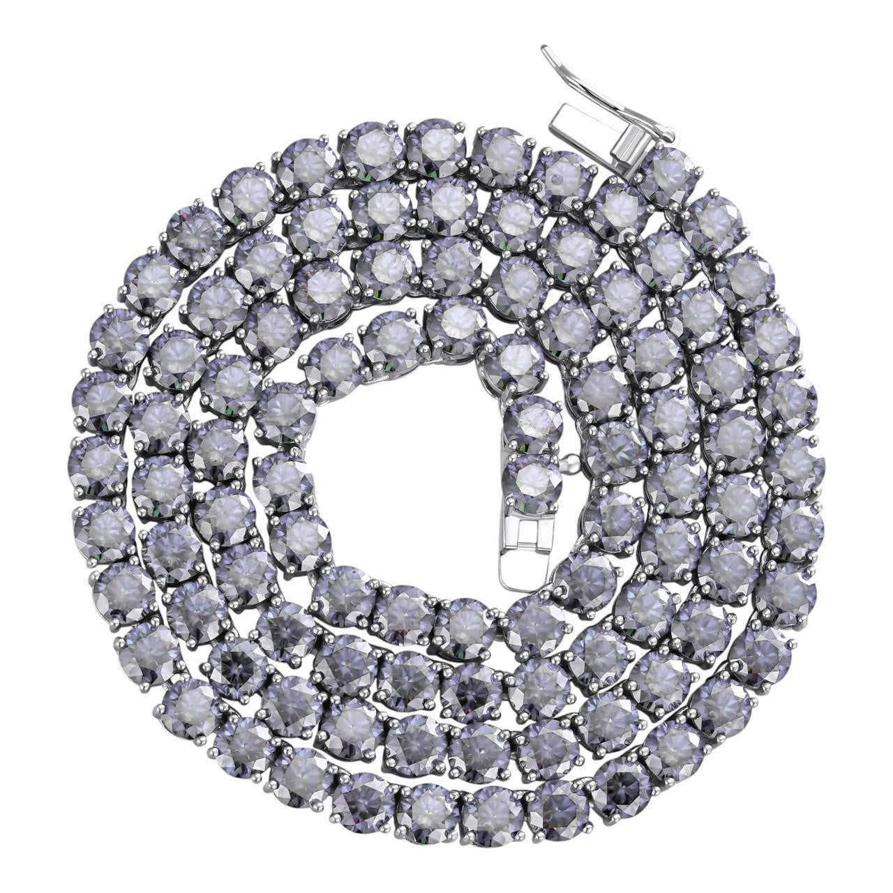 HarlemBling Real Blue Gray MOISSANITE 5mm Tennis Chain 925 Silver Iced Necklace Pass Tester