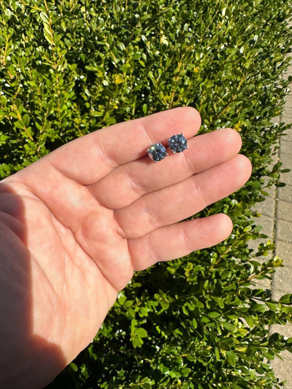 HarlemBling Real Blue Gray Moissanite Screwback Stud Earrings 925 Silver 3-8mm Iced Tester 