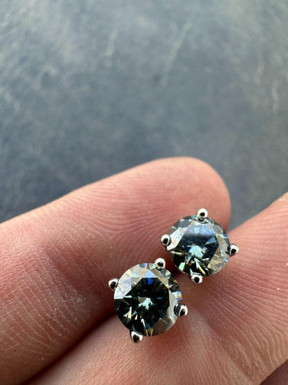 HarlemBling Real Blue Gray Moissanite Screwback Stud Earrings 925 Silver 3-8mm Iced Tester 