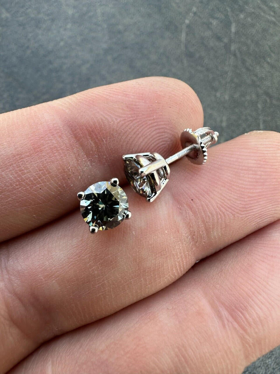 HarlemBling Real Blue Gray Moissanite Screwback Stud Earrings 925 Silver 3-8mm Iced Tester 