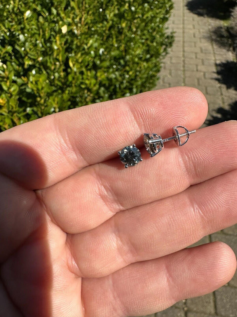 HarlemBling Real Blue Gray Moissanite Screwback Stud Earrings 925 Silver 3-8mm Iced Tester 