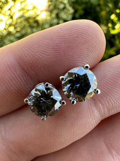 HarlemBling Real Blue Gray Moissanite Screwback Stud Earrings 925 Silver 3-8mm Iced Tester 