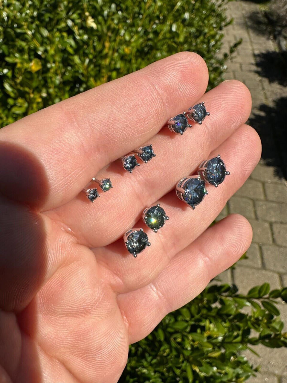 HarlemBling Real Blue Gray Moissanite Screwback Stud Earrings 925 Silver 3-8mm Iced Tester 