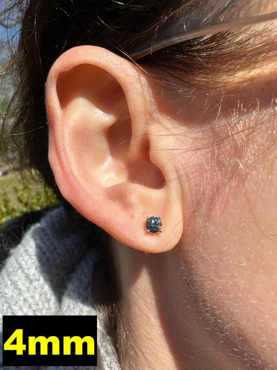 HarlemBling Real Blue Gray Moissanite Screwback Stud Earrings 925 Silver 3-8mm Iced Tester 