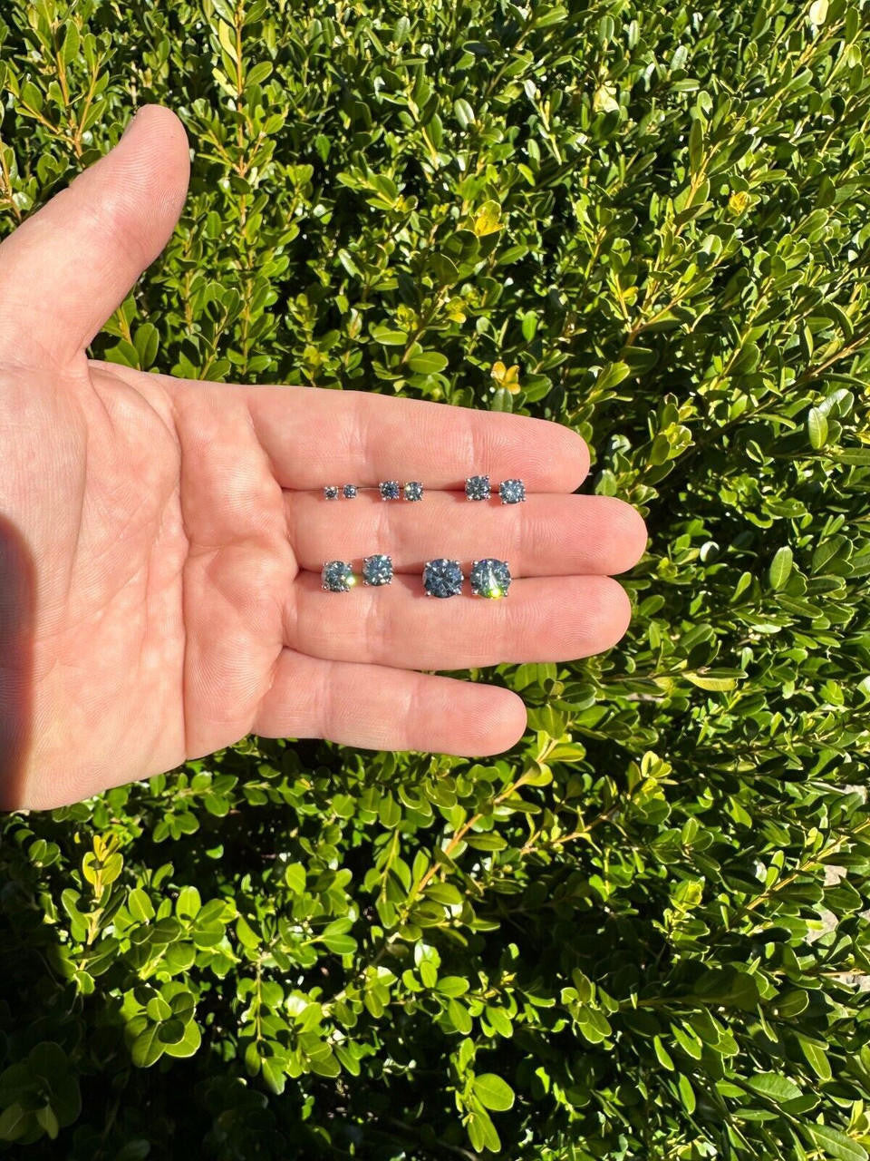 HarlemBling Real Blue Gray Moissanite Screwback Stud Earrings 925 Silver 3-8mm Iced Tester 