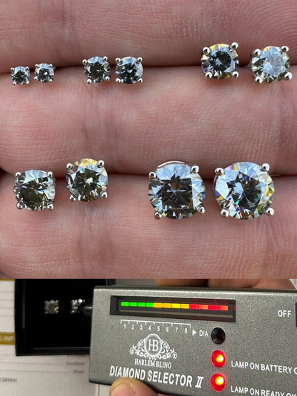 HarlemBling Real Blue Gray Moissanite Screwback Stud Earrings 925 Silver 3-8mm Iced Tester 