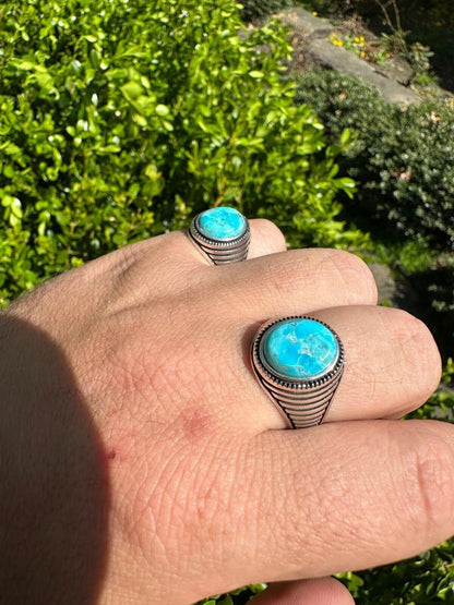 HarlemBling Real Blue Turquoise Gemstone Mens Real Solid 925 Sterling Silver Signet Ring