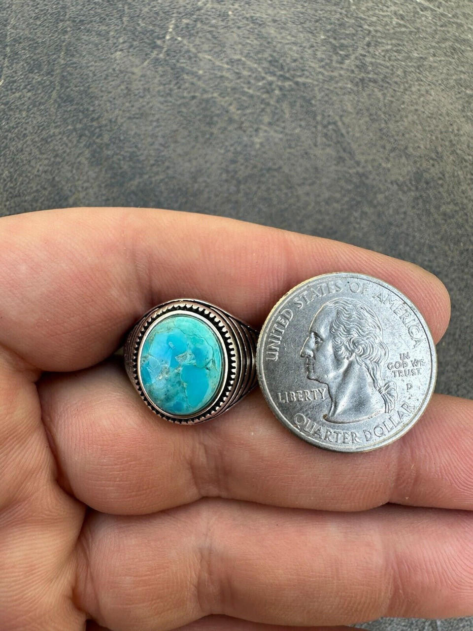 HarlemBling Real Blue Turquoise Gemstone Mens Real Solid 925 Sterling Silver Signet Ring