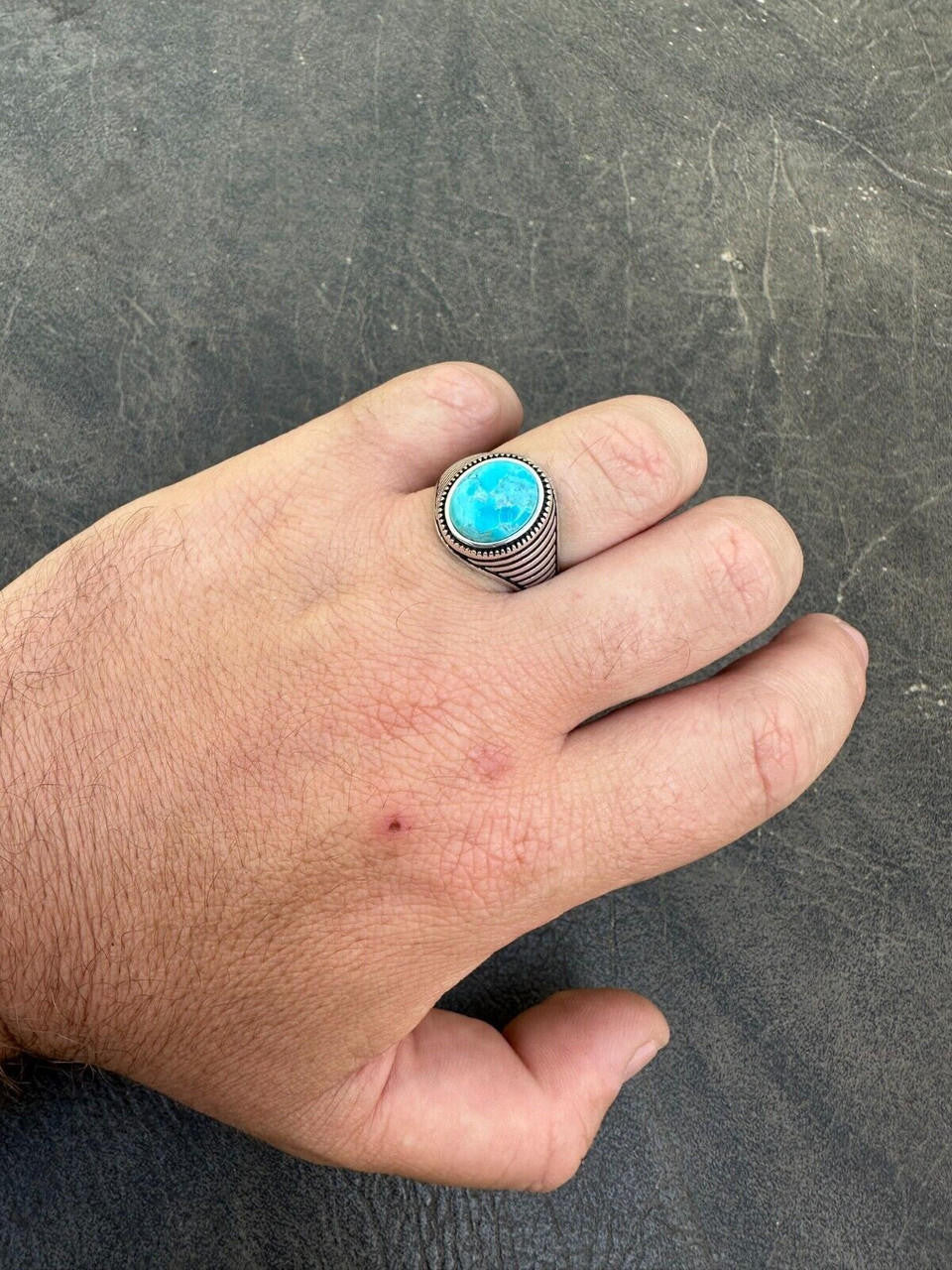 HarlemBling Real Blue Turquoise Gemstone Mens Real Solid 925 Sterling Silver Signet Ring