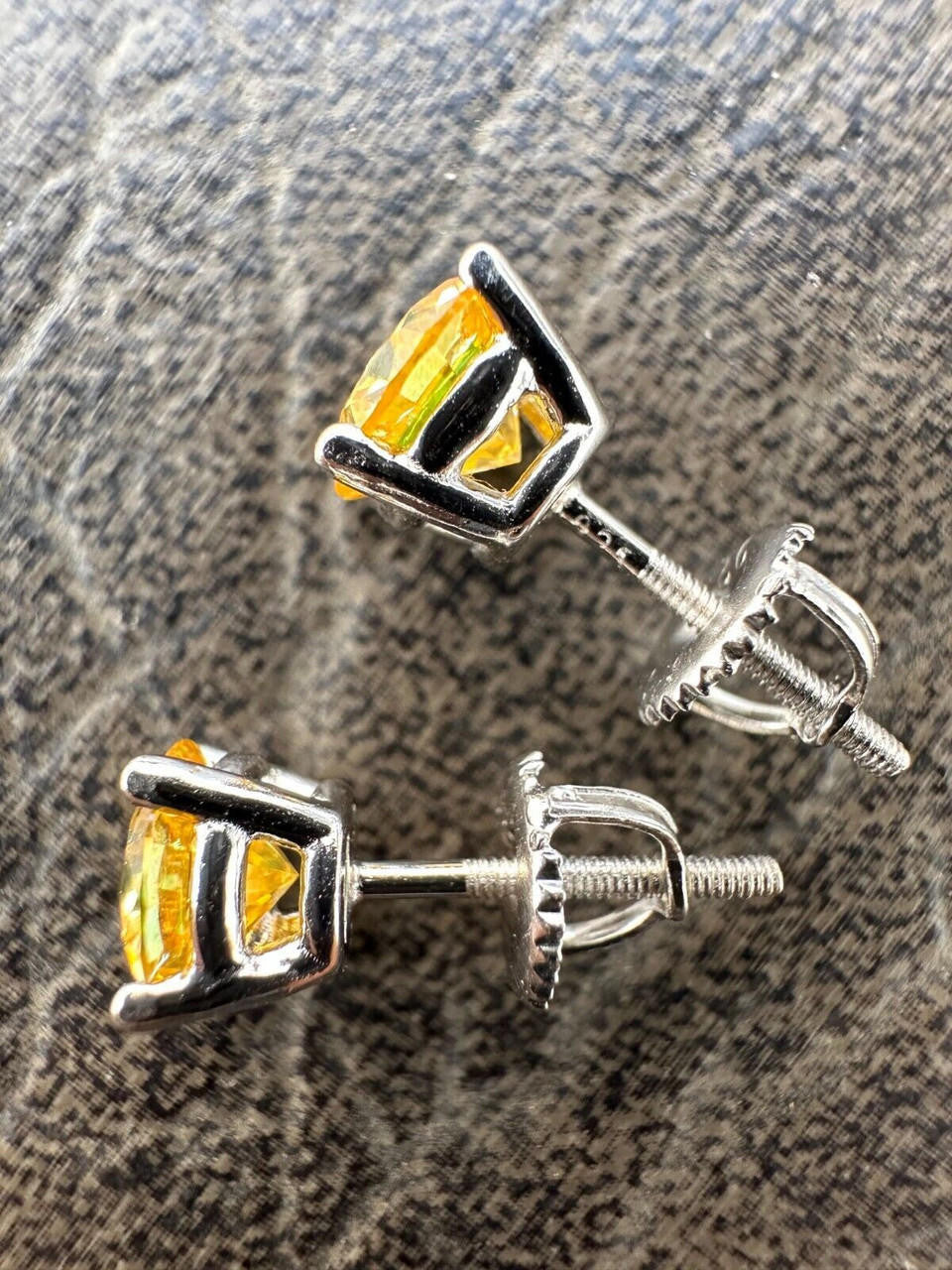 HarlemBling Real Canary Yellow Moissanite Screwback Stud Earrings 925 Silver 3-8mm Pass Test