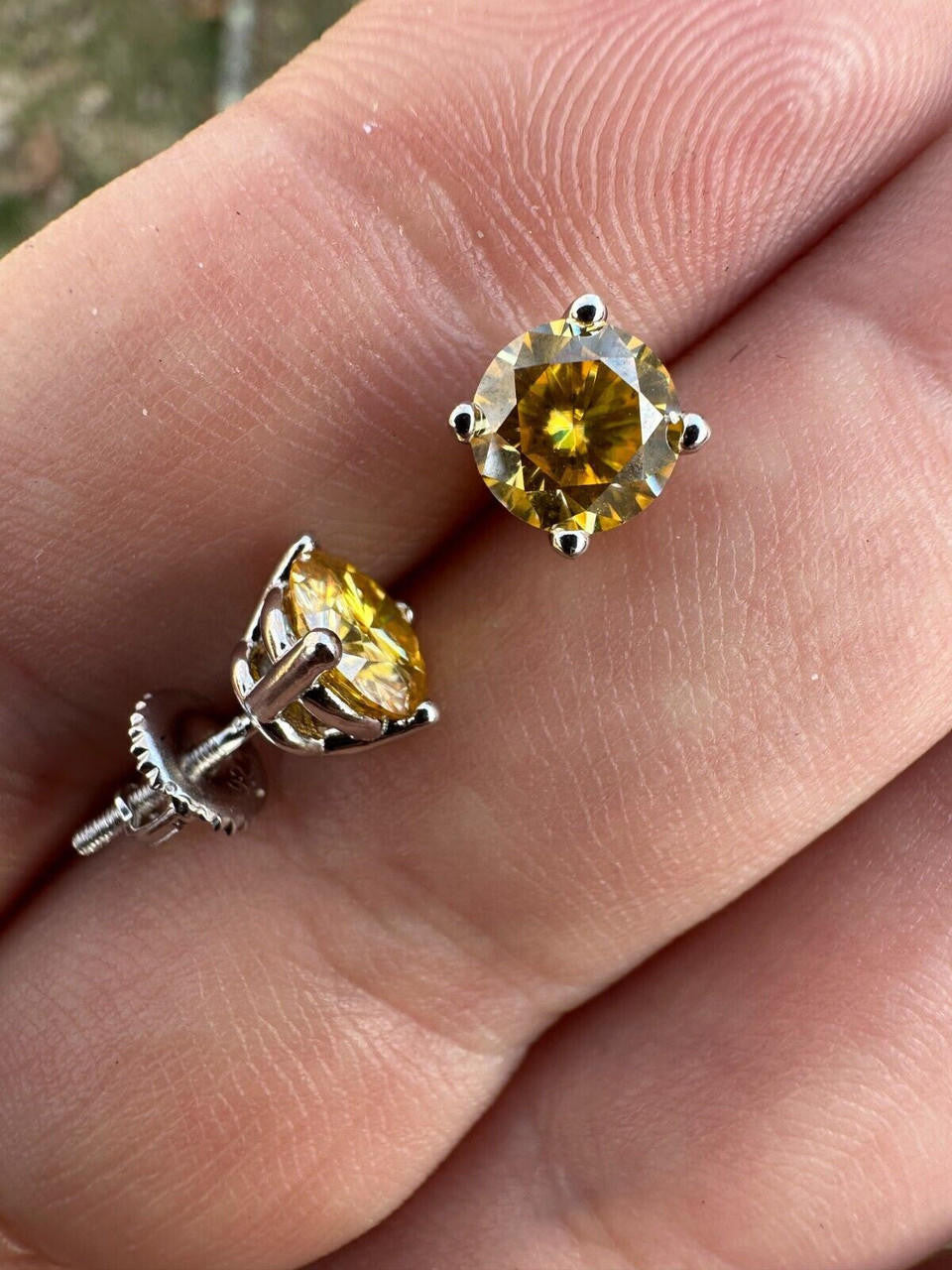 HarlemBling Real Canary Yellow Moissanite Screwback Stud Earrings 925 Silver 3-8mm Pass Test